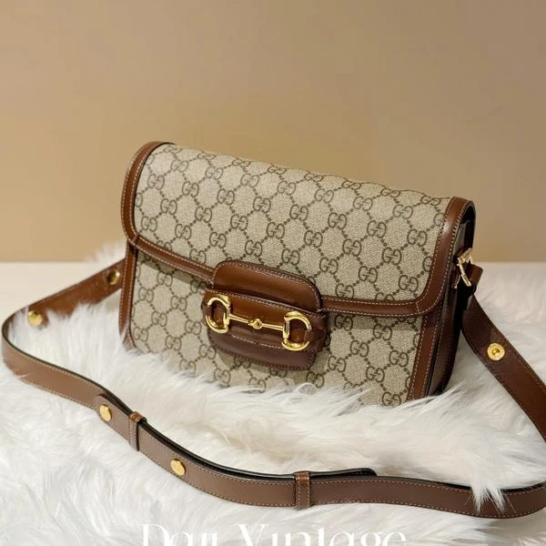 大吉中古/Gucci 古驰乌木色拼老花1955马鞍小号单肩斜挎包