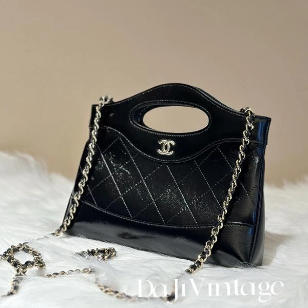 99新  大吉中古/Chanel香奈儿黑金31bag nano手提斜挎包