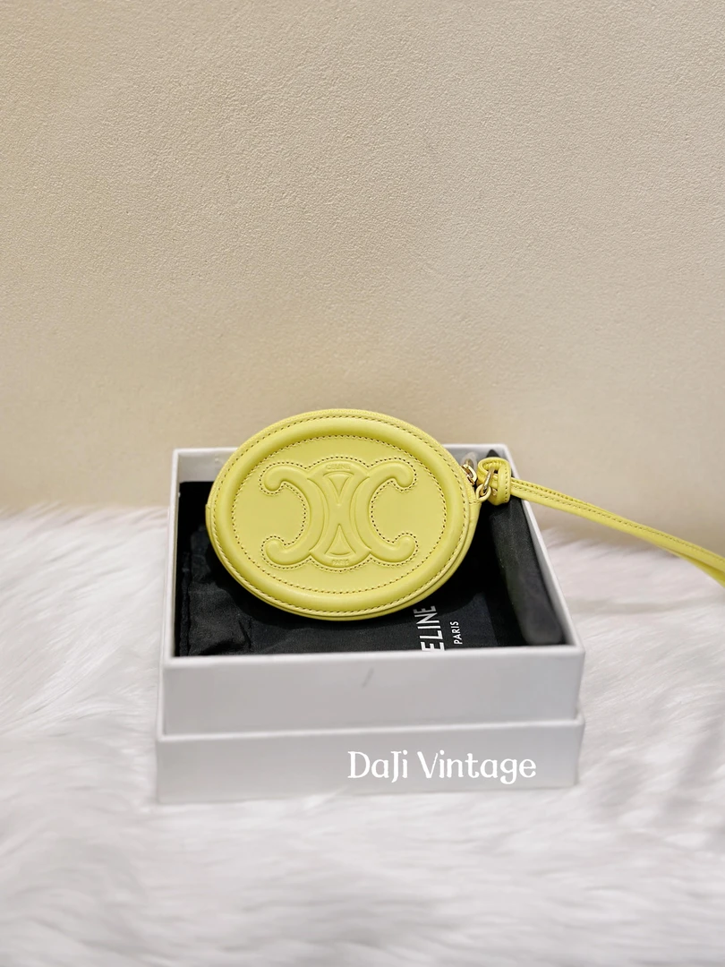 99新 Celine/思琳 大吉中古/Celine瑟琳凯旋门亮黄色月饼手提包