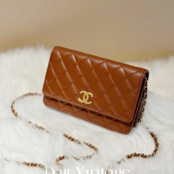 大吉中古/Chanel焦糖色菱格纹woc斜挎包