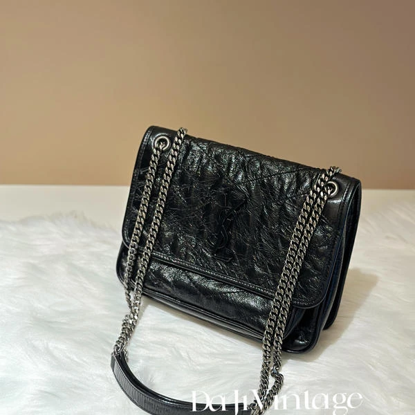 大吉中古/ysl 黑银d扣niki单肩斜挎包