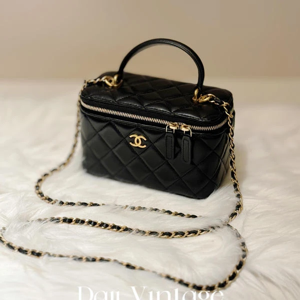 大吉中古/Chanel香奈儿黑金带镜手柄长盒子斜挎包