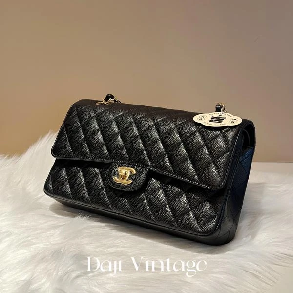 大吉中古/Chanel香奈儿黑金cf中号斜挎包