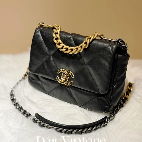 大吉中古/Chanel香奈儿小号19bag黑金单肩斜挎包