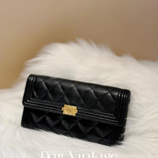 大吉中古/Chanel黑金粒面leboy菱格纹钱包