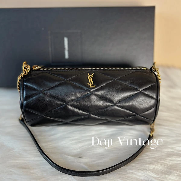 大吉中古/YSL圣罗兰黑金圆筒单肩包