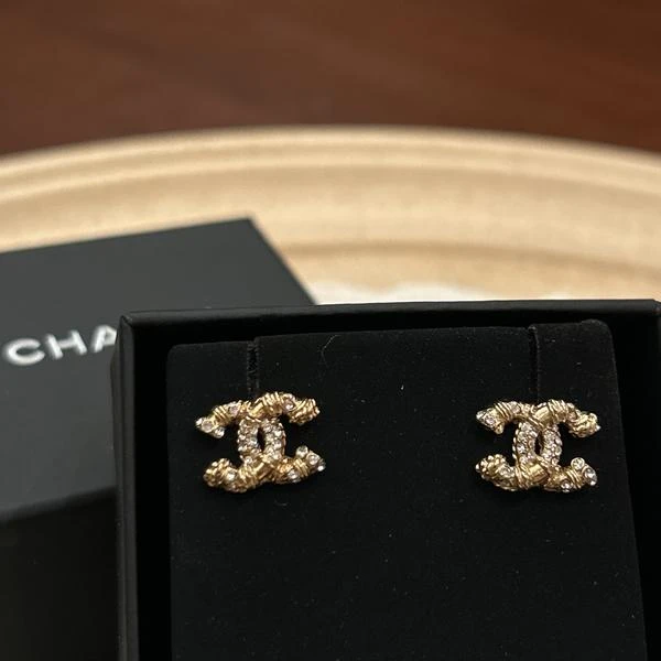 大吉中古/Chanel香奈儿金色小双c镶钻耳钉
