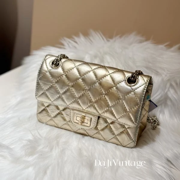 大吉中古/Chanel香奈儿香槟金2.55mini单肩斜挎包