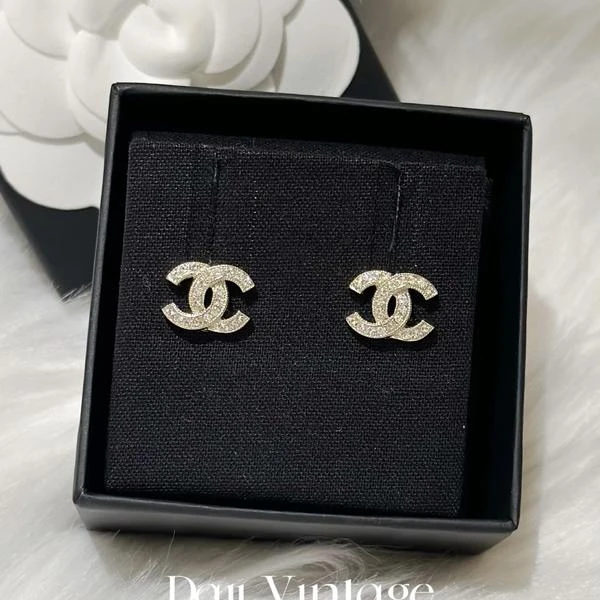 99新 Chanel/香奈儿 大吉中古/香奈儿金色双C镶钻耳钉