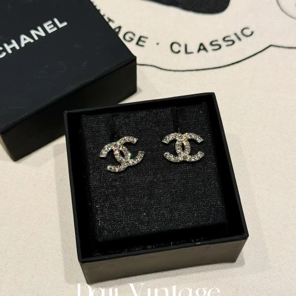 99新 Chanel/香奈儿 大吉中古/chanel香奈儿银色水钻双c耳钉