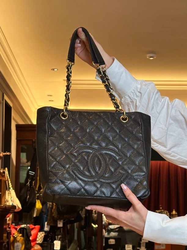 95新 大吉中古/Chanel香奈儿黑金pst小号单肩包
