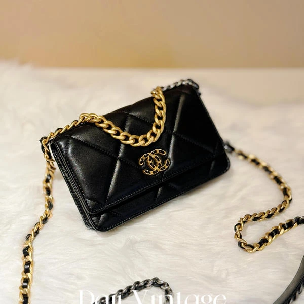 大吉中古/Chanel香奈儿黑金19bag woc斜挎包