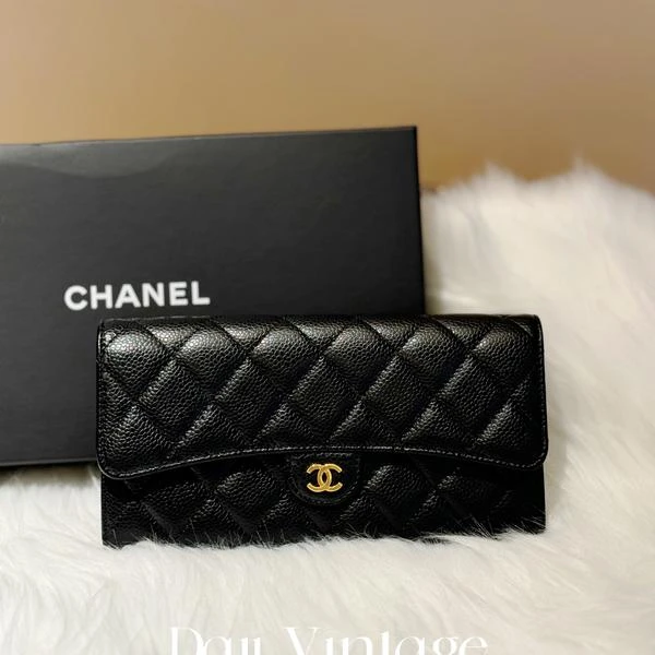 大吉中古/Chanel黑金菱格纹cf钱包