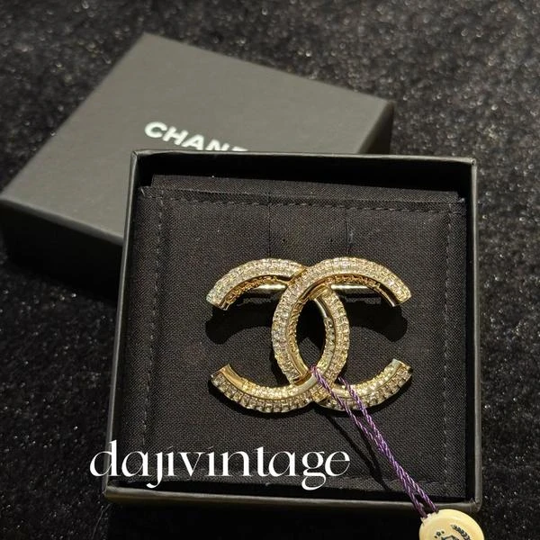 大吉中古/chanel香奈儿方糖水钻双c胸针