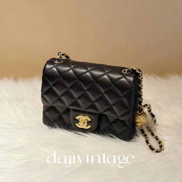 大吉中古/Chanel香奈儿黑色金球方胖子mini斜挎包