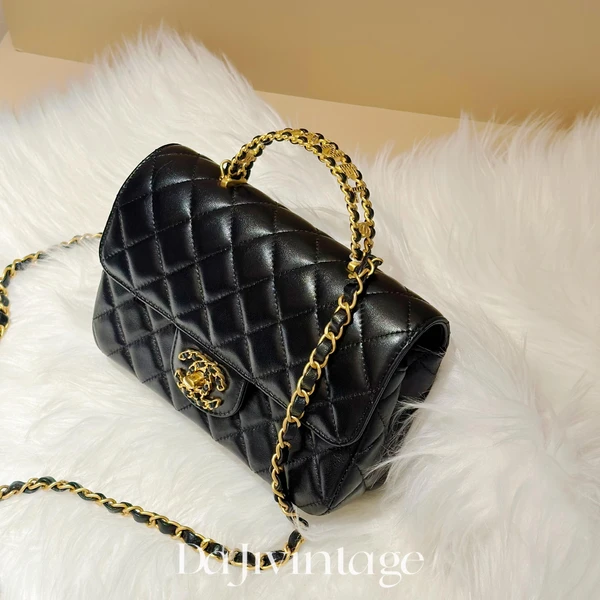 大吉中古/Chanel香奈儿黑金24c水钻手柄大mini斜挎包