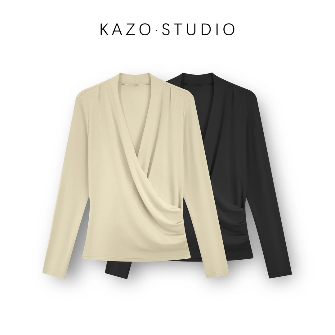 《气质翻倍》交叉领设计感长袖打底衫