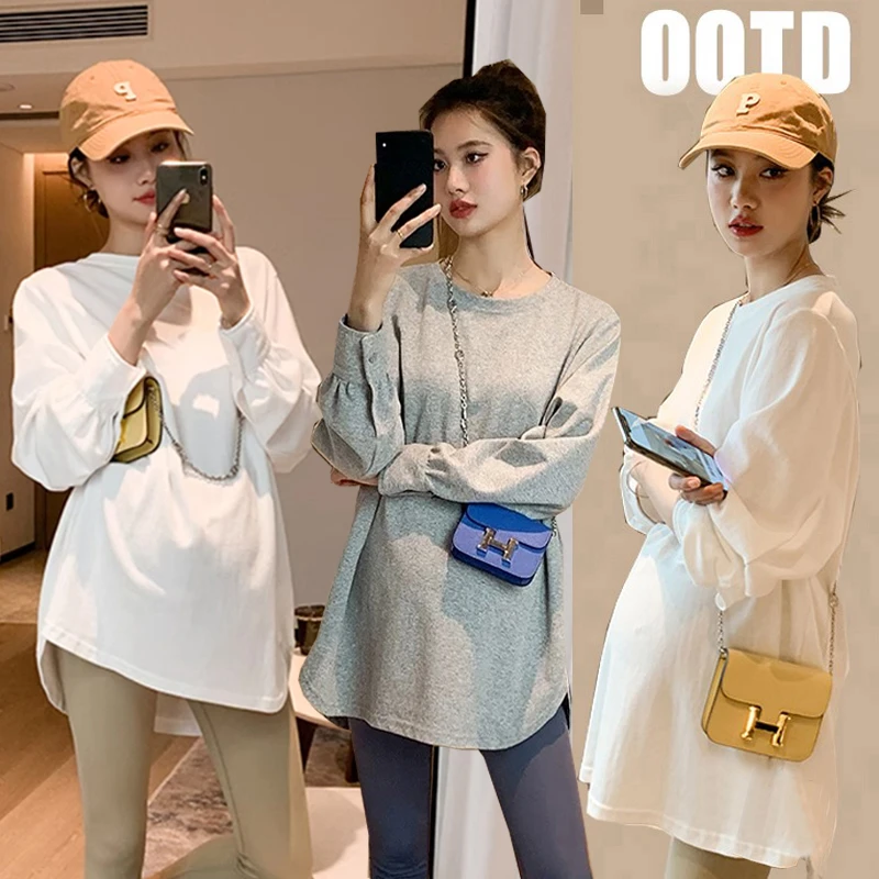 孕妇装基础百搭衬衫袖秋季上衣韩版时尚款T恤潮妈洋气网红打底衫