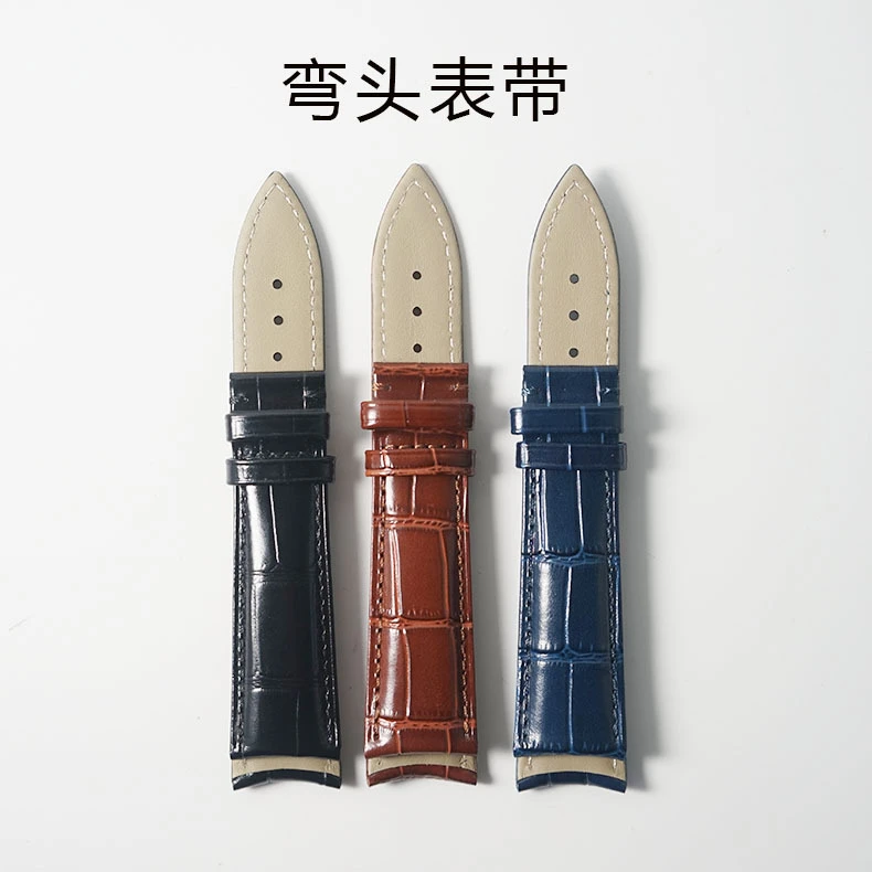 适配于积家江诗丹顿芝柏弧形真皮手表带双面头层牛皮弯头表带