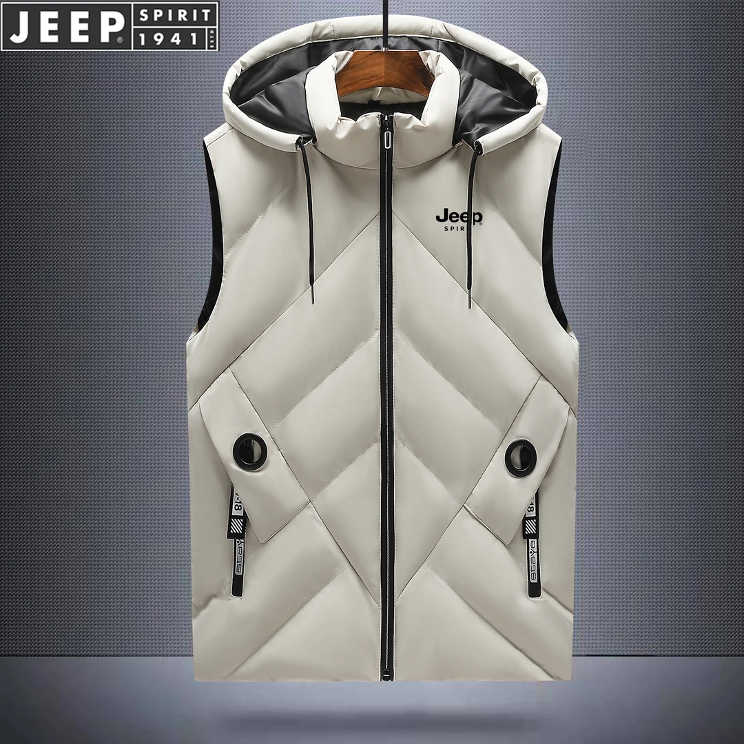 JEEPSPIRIT马甲男棉服背心男士秋冬保暖连帽休闲无袖马夹外套定制