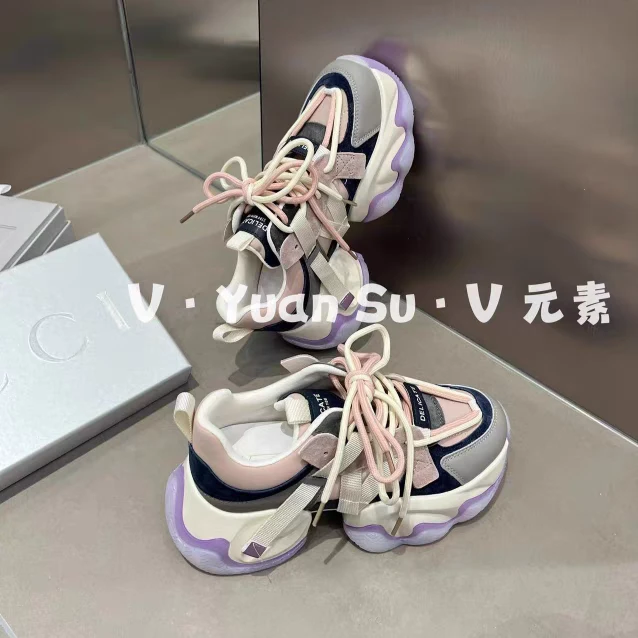 春款炸福利！某丽同款真皮拼接5cm厚底老爹鞋1-51-179