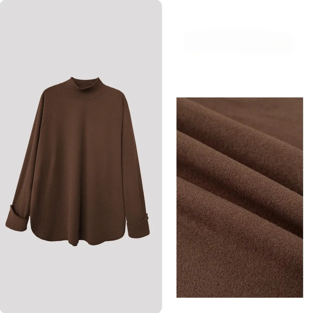 高领纯色长袖T恤2025秋大码胖MM气质打底宽松百搭时尚洋气上衣