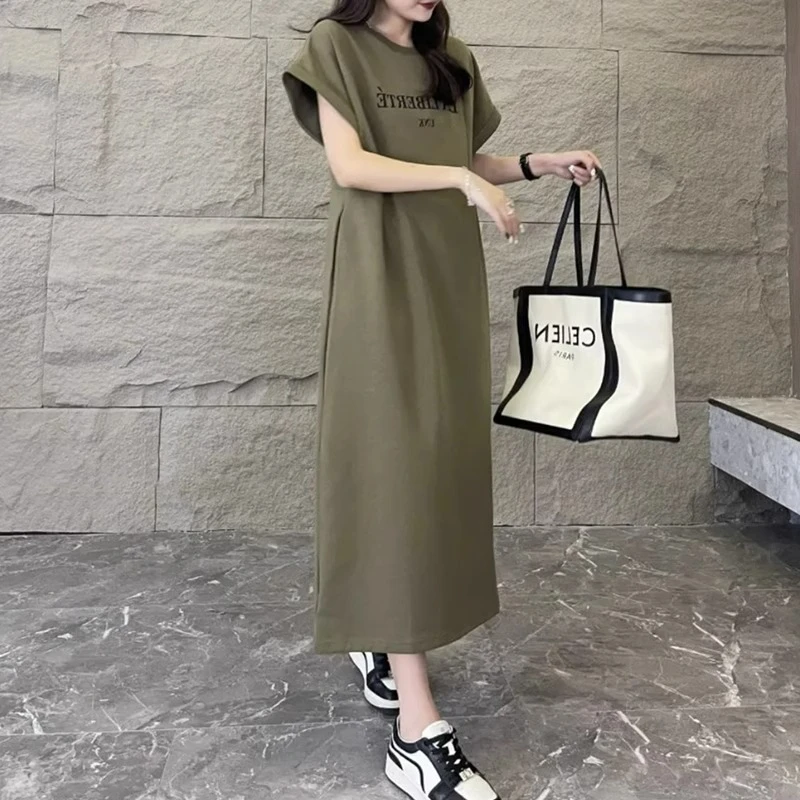 欧货宽松休闲连衣裙女2025新款夏装大码女装胖mm显瘦减龄遮肚长裙