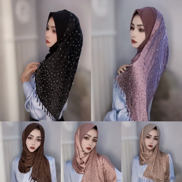 手工真丝拼接水晶麻绕巾（送夹子）