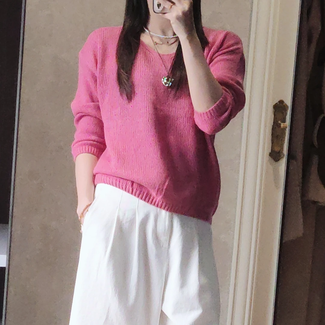 蜜熊绒上衣毛衣针织衫宽松套头打底衫春秋上衣毛衣针织衫宽松V领
