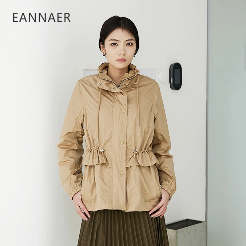 延奈儿 时尚褶皱收腰女风衣外套抽绳显瘦女士户外休闲春季防风