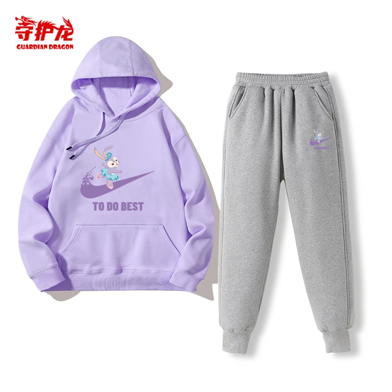 星黛露女童加绒套装秋冬款2024新款春秋连帽休闲两件套儿童运动服