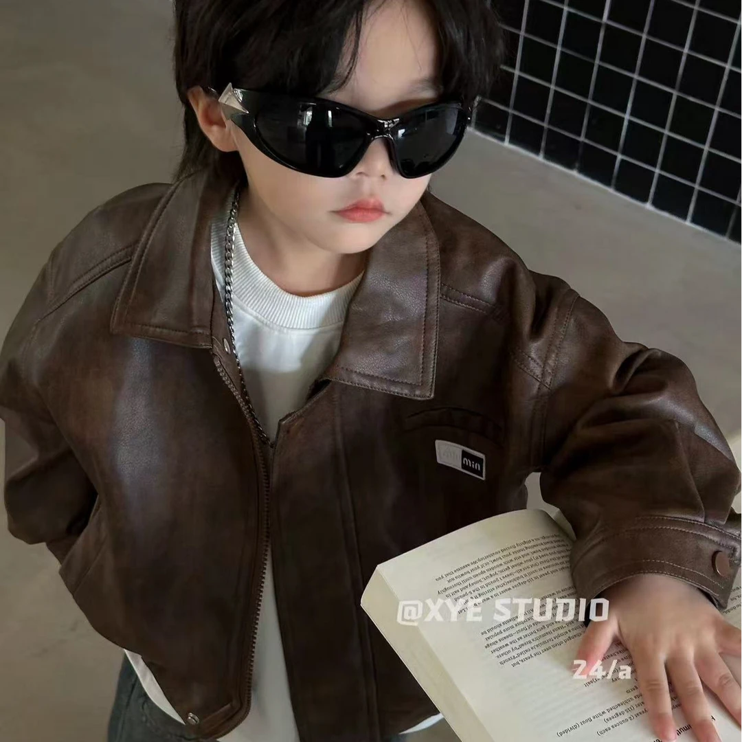 儿童皮衣外套男童帅气机车服春秋上衣男宝宝洋气黑色夹克秋装衣服