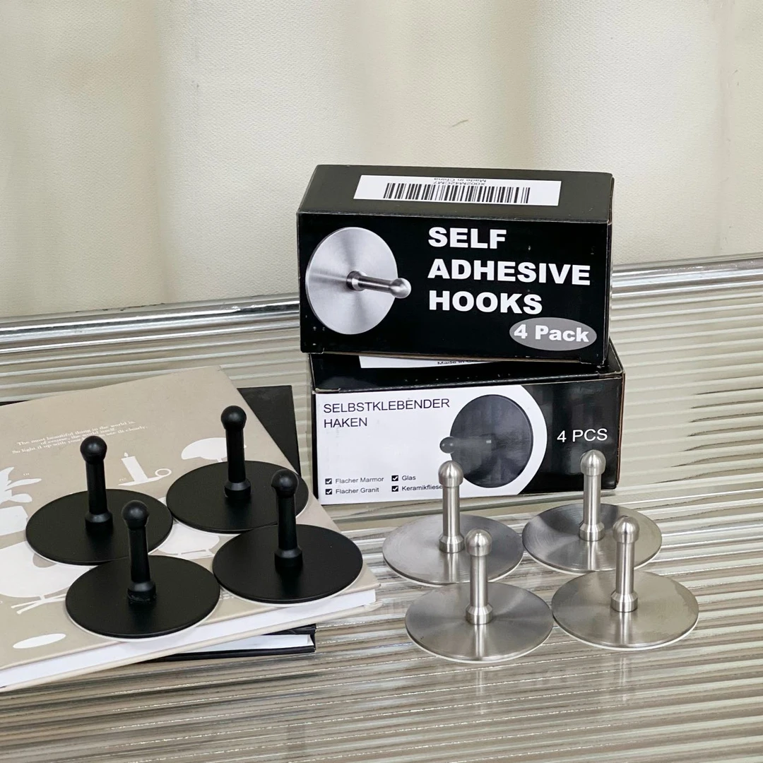 K251047 4个装 不锈钢材质超坚固 免打孔粘钩 挂钩