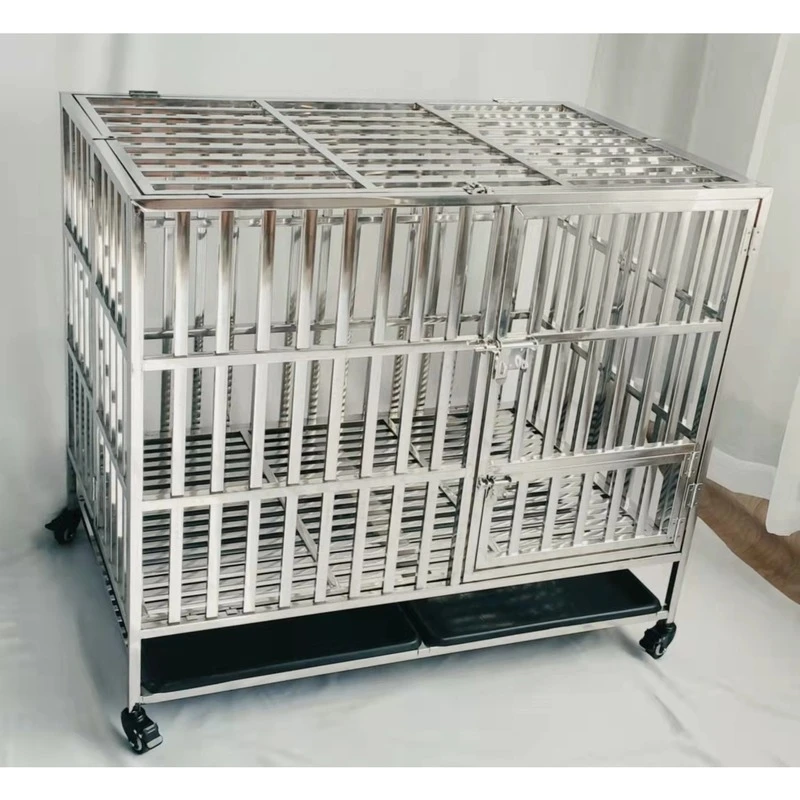 不锈钢狗笼子加粗折叠方管中大型犬边牧狗窝带厕所泰迪金毛宠物笼