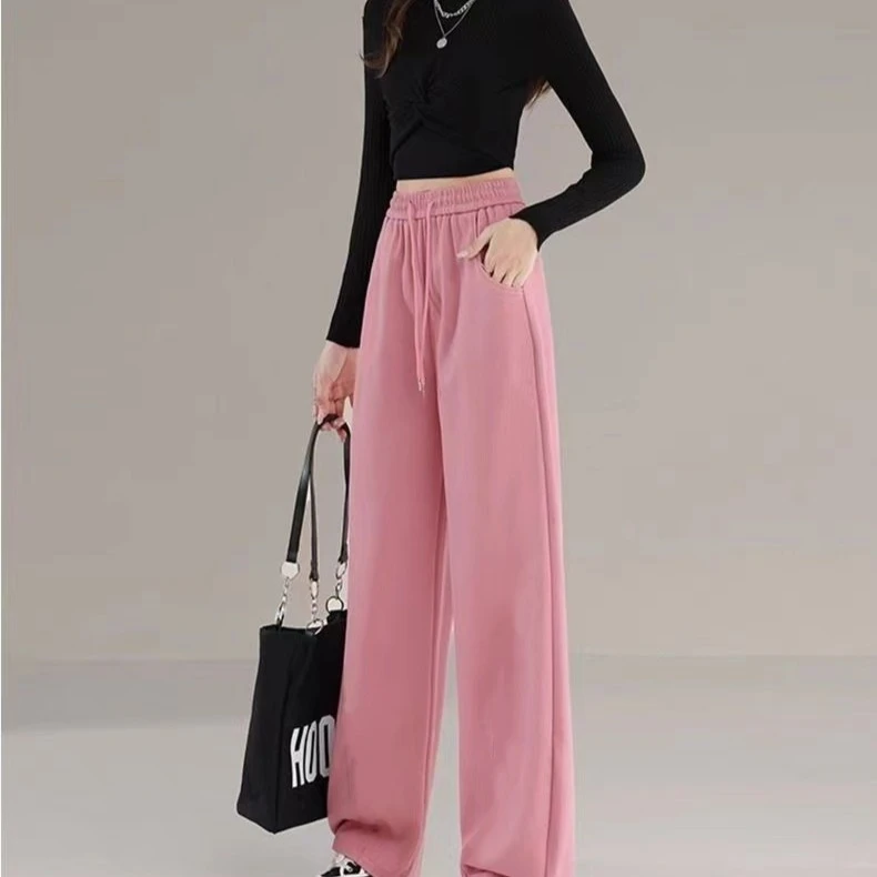 【洋洋】运动裤女2024新款秋款休闲中腰卫裤阔腿裤垂感直筒裤