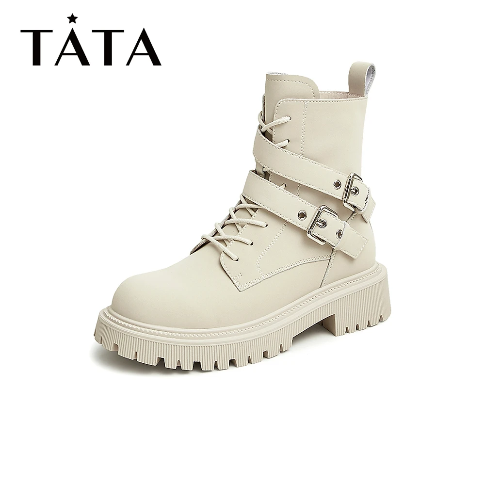 【龙年穿搭】Tata他她时尚酷炫帅气厚底百搭系带马丁靴女鞋G5FA1DZ2