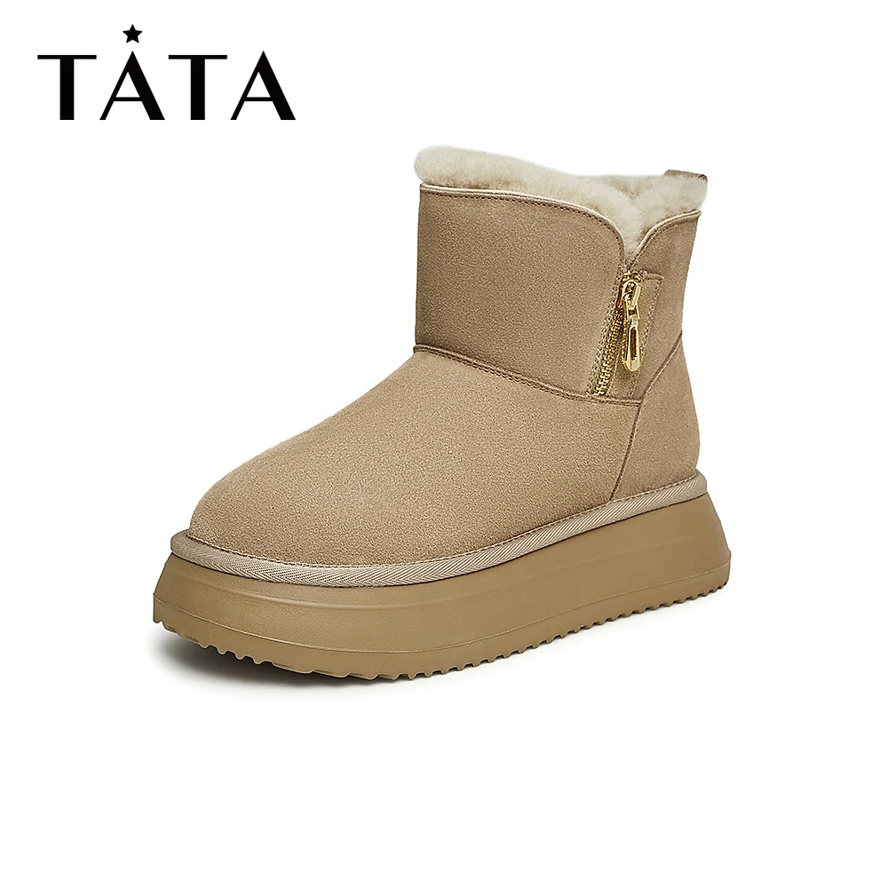 【龙年穿搭】Tata他她厚底雪地靴女面包鞋保暖短筒靴子WDX15DD3