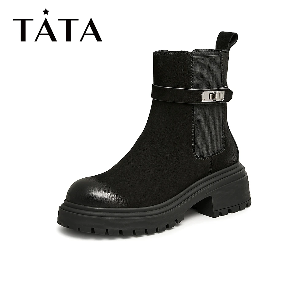 Tata他她时尚厚底切尔西靴女通勤弹力瘦瘦短靴软底冬新款W3M01DZ3