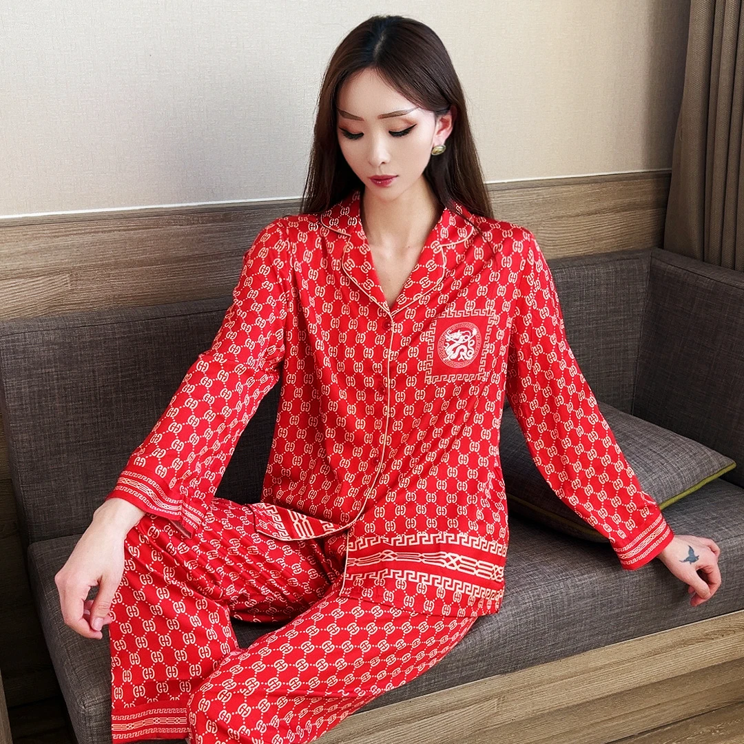 新年红情侣优雅睡衣女2025新款春秋季长袖轻奢高级感家居服男套装