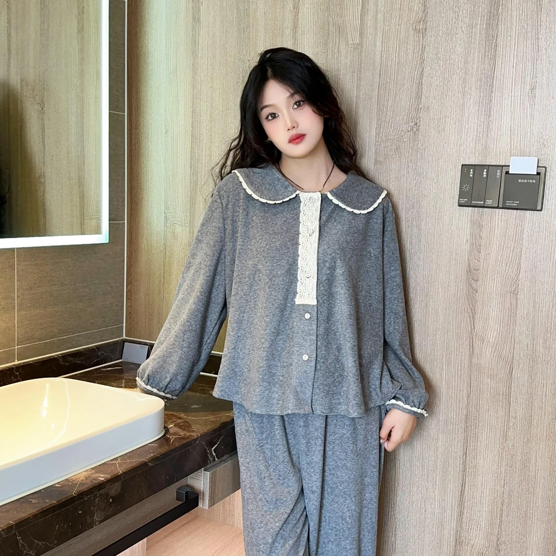 软绵绵睡衣女秋冬季新款加厚保暖法式小香风甜美家居服套装可外穿