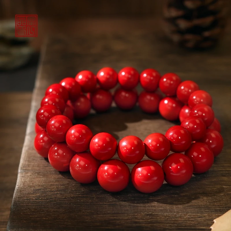 含辰砂工艺品凰一品 【挡】 古法手工云端朱砂手串（12mm+10mm）