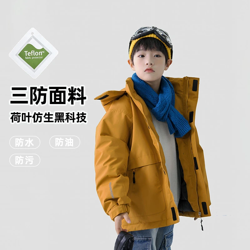 儿童冬季三防夹棉工装外套加厚保暖连帽中大童高品质街舞潮牌洋气