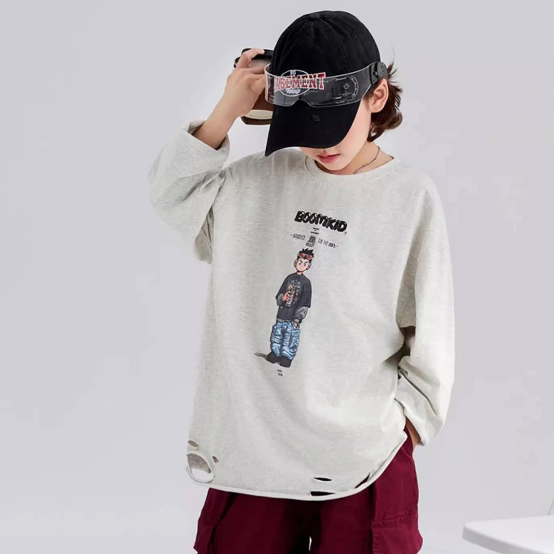秋季长袖T恤打底内搭卡通人中大童儿童高定版童装街舞潮牌洋气