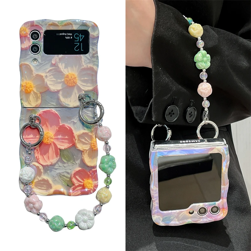 个性油画花朵适用三星zflip5手机壳zflip4折叠zflip6全包保护套女