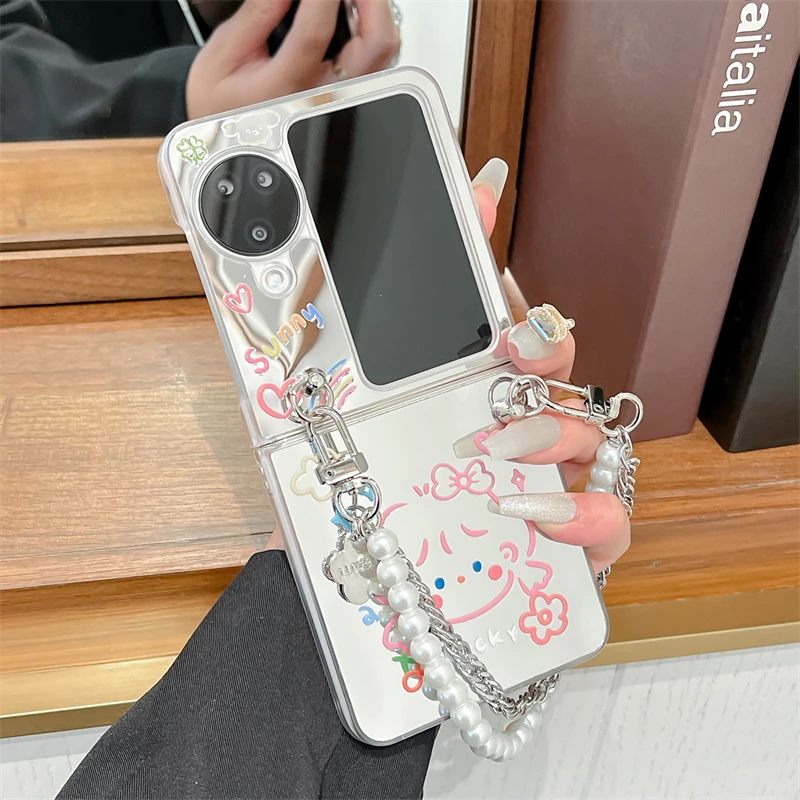 可爱女孩镜子适用oppo findn3flip手机壳折叠findn2flip女保护套