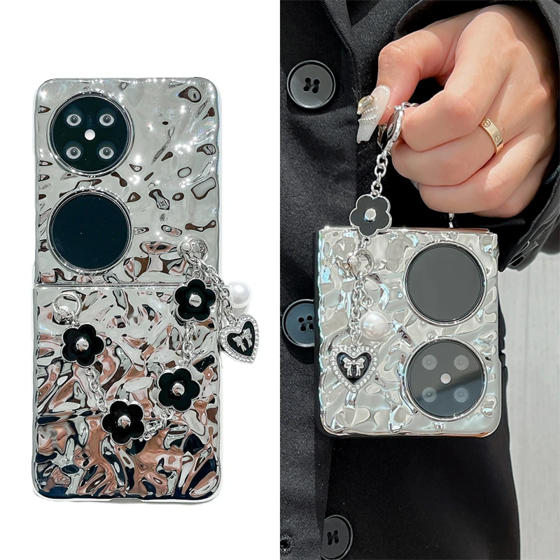 电镀皱褶手链适用华为p50pocket手机壳pockets折叠pocket 2保护套