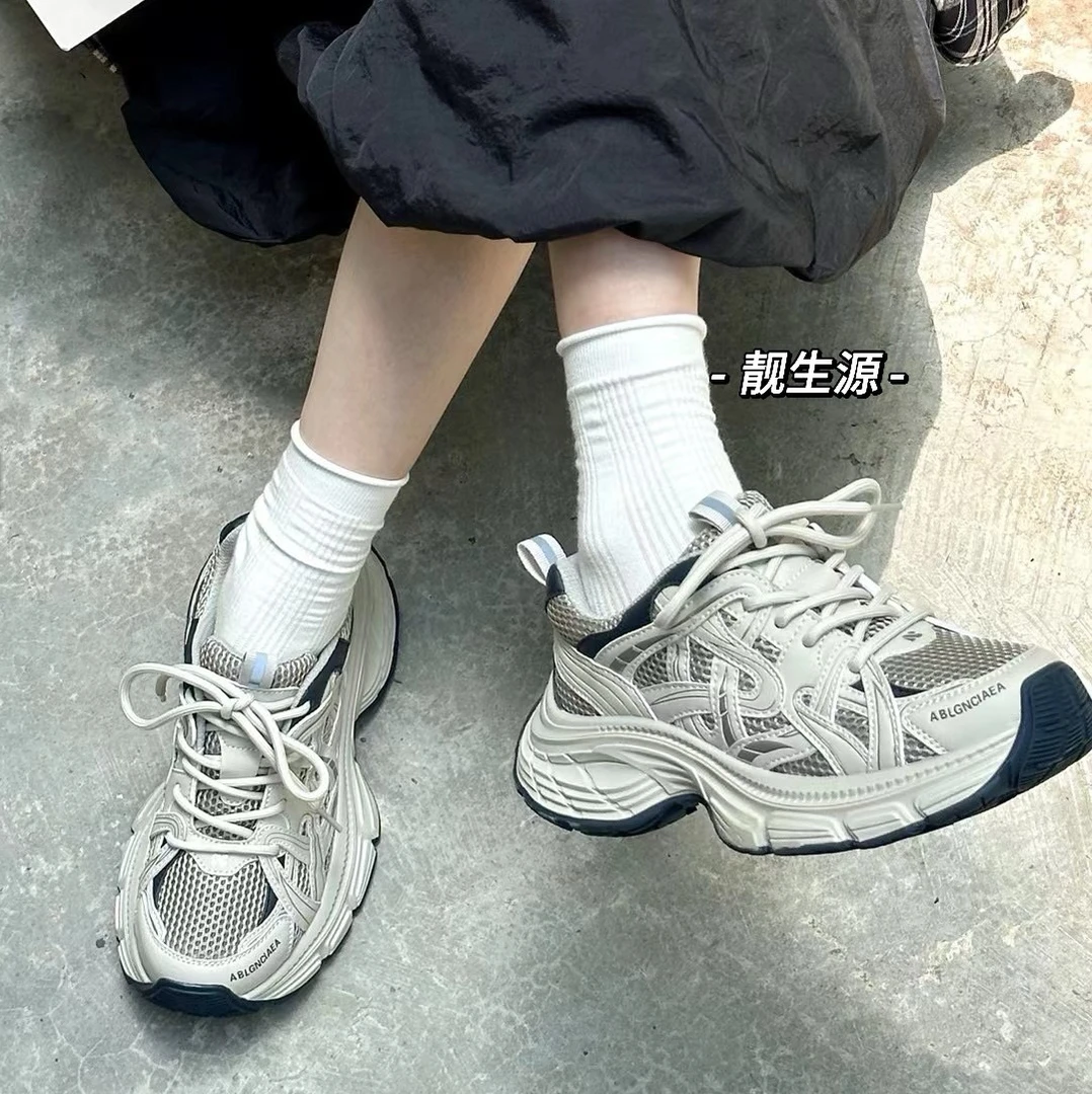 靓生源厚底银色老爹鞋女2024秋新轻便复古登山鞋超火休闲运动鞋