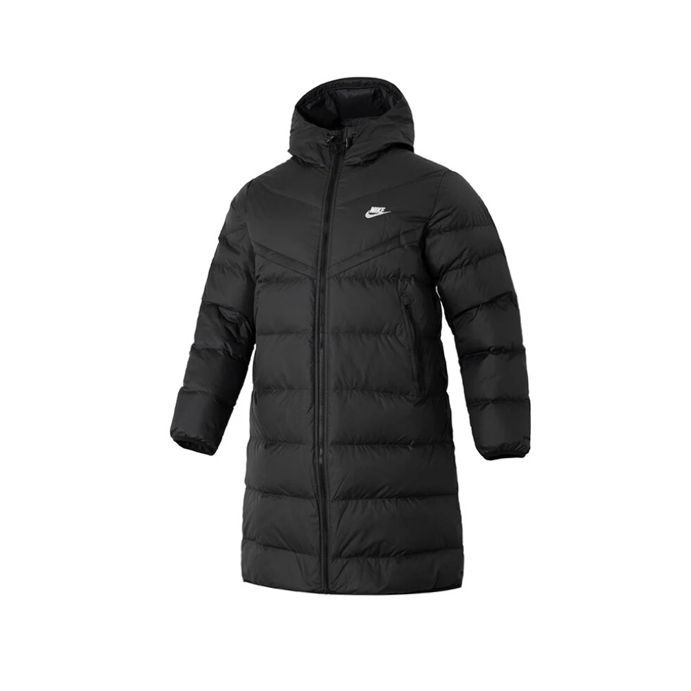 耐克 Nike 纯色秋冬保暖休闲中长款连帽羽绒服男款黑色 FB8180010