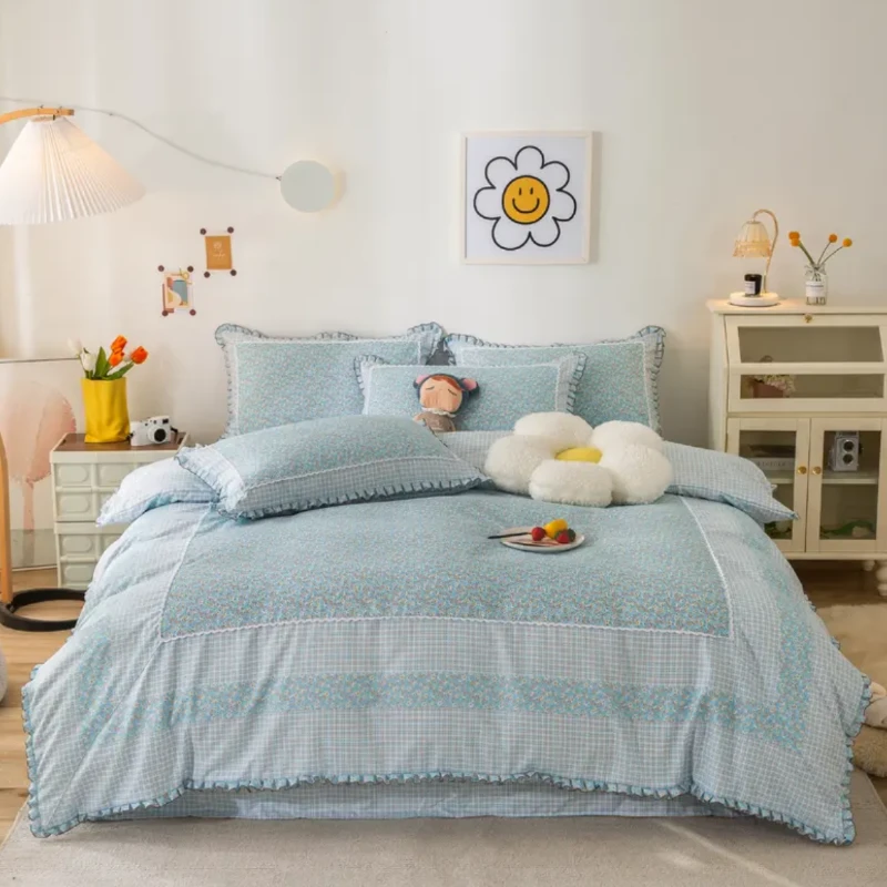 【上新】小清新磨毛亲肤柔软舒适数码印花绗缝斜纹双层加厚四件套