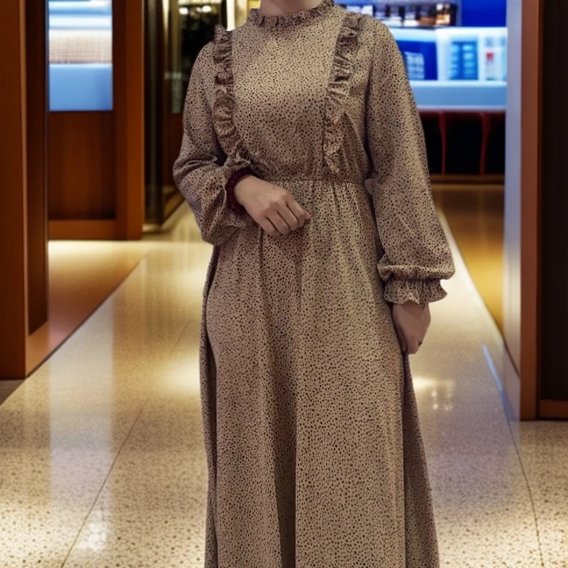 外贸单2025年秋季新款女装连衣裙长袖圆点雪纺中腰显瘦 买一送一